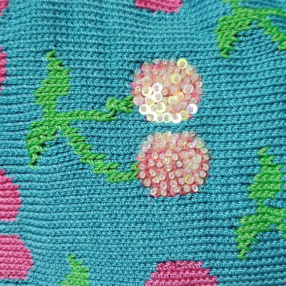 The Sak Teal and Pink Cherry Crochet Handbag Purse w/ Sequin Detail ~Y2K~ - Picture 2 of 14